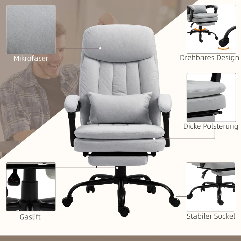 Vinsetto Bureaustoel met Massage- en Verwarmingsfunctie, Verstelbaar, tot 120 kg, 66 x 67 x 110-118 cm, Grijs