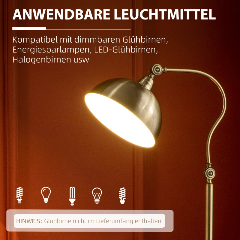 HOMCOM vloerlamp in vintage design, verstelbare hoek, messinglook, 42 cm x 25,5 cm x 152 cm, brons