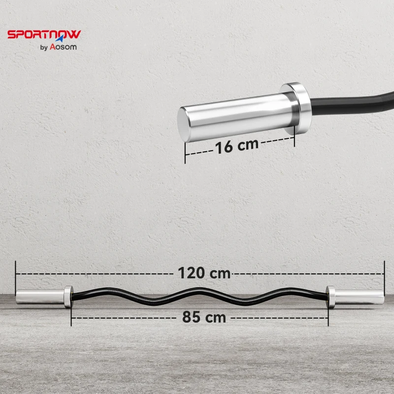 SPORTNOW 4ft Olympic EZ Curl Bar, Barbell Bar for 2" Weight Plates with Non-Slip Hand Grip 120cm