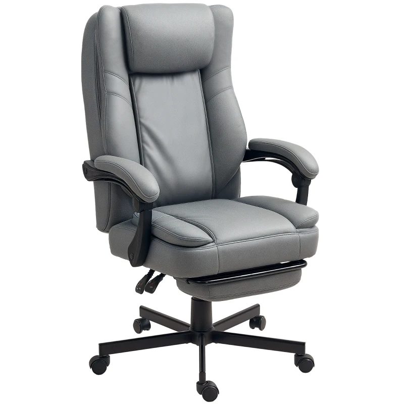 HOMCOM Bureaustoel met Massagefunctie, In Hoogte Verstelbare Bureaustoel met Kantelbare Rugleuning, Gestoffeerd, Met Wielen, Grijs