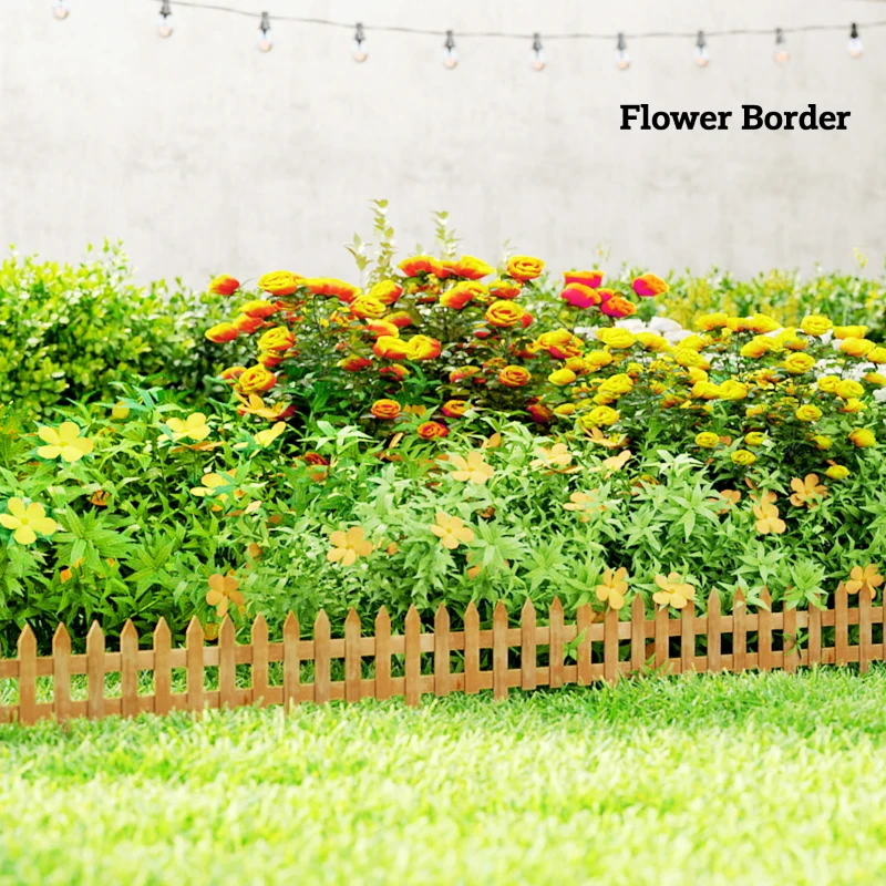 Outsunny Pack of 12 Wooden Border Fences, Garden Fixed Picket Fence for Lawn Edging, Flowerbed, 60L x 1D x 34H cm, Brown