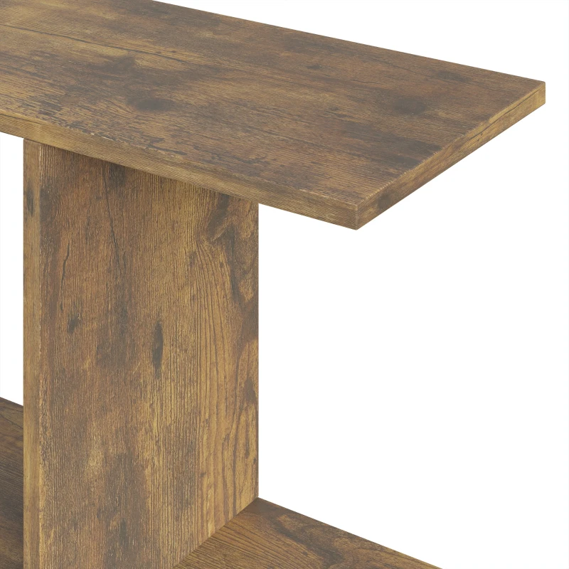 HOMCOM S-vormige bijzettafel, smalle tafel met 3 niveaus en opbergvakken voor woonkamer en slaapkamer, rustiek bruin