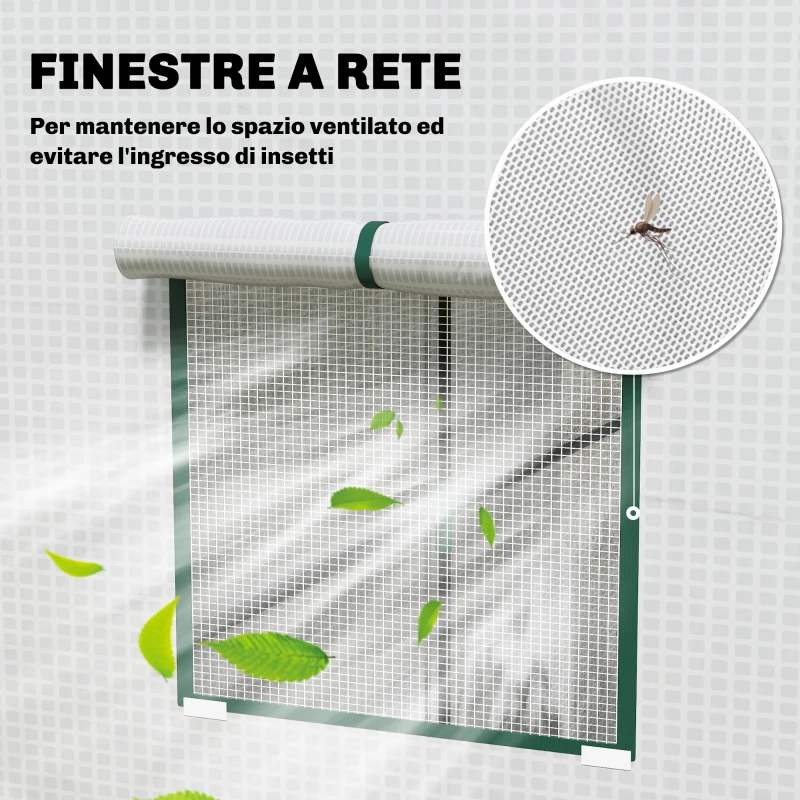 Outsunny Serra per Piante con 2 Finestre Laterali a Rete e Ingresso Avvolgibile, in PE e Acciaio, 196x77x197 cm, Bianco