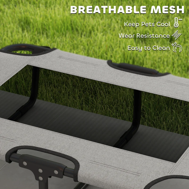 PawHut Portable Raised Dog Bed, Elevated Pet Cot with Breathable Mesh for Indoor Outdoor, for Small Medium Dogs, Light Grey