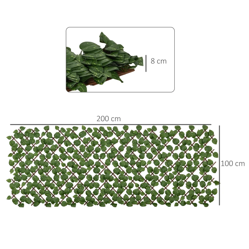 Outsunny Set of 2 Expandable Artificial Trellis Hedges – Realistic Leaf Privacy Screen, 2 x 1 m