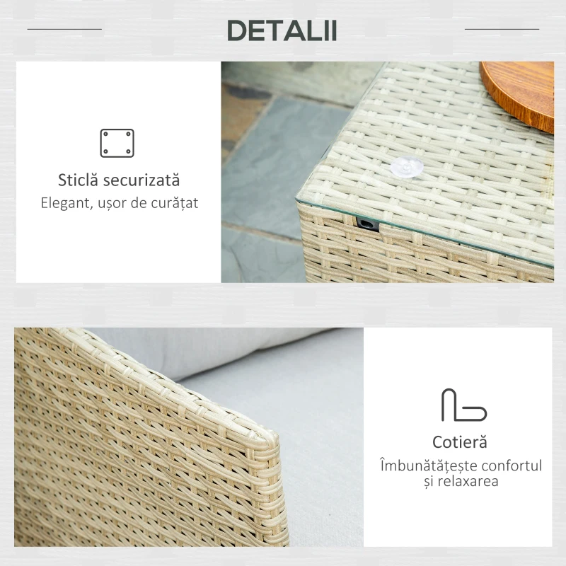 Outsunny Set mobilier de grădină modular din ratan PE, 7 piese, cu perne, bej(m-7)