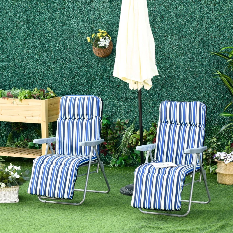 Outsunny 2 Espreguiçadeiras de Jardim Dobráveis com Encosto Ajustável em 5 Posições e Apoio para os Pés 60x75x65-102 cm Azul