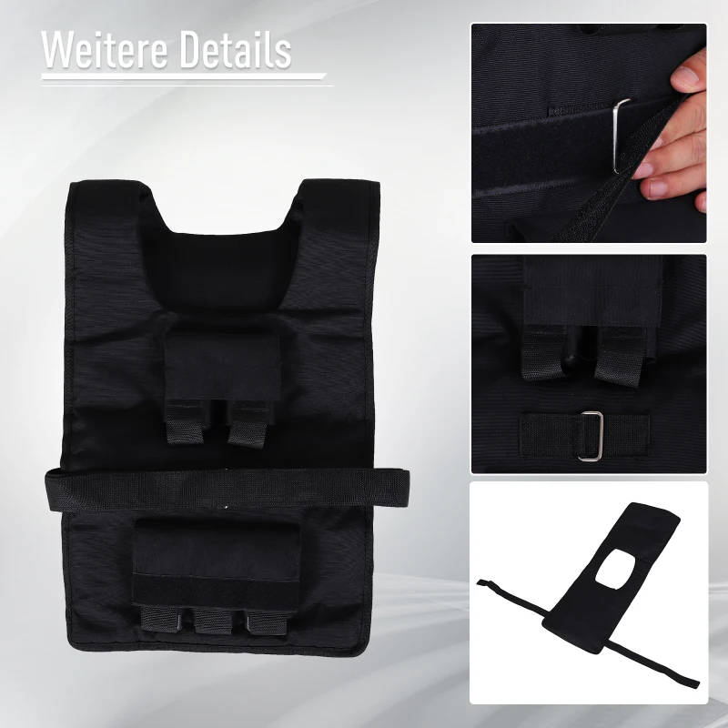 HOMCOM 20 kg trainingsvest, gewichtsvest, verstelbaar, krachttraining, fitness, Oxford, ijzer, zwart, 36 x 52 cm