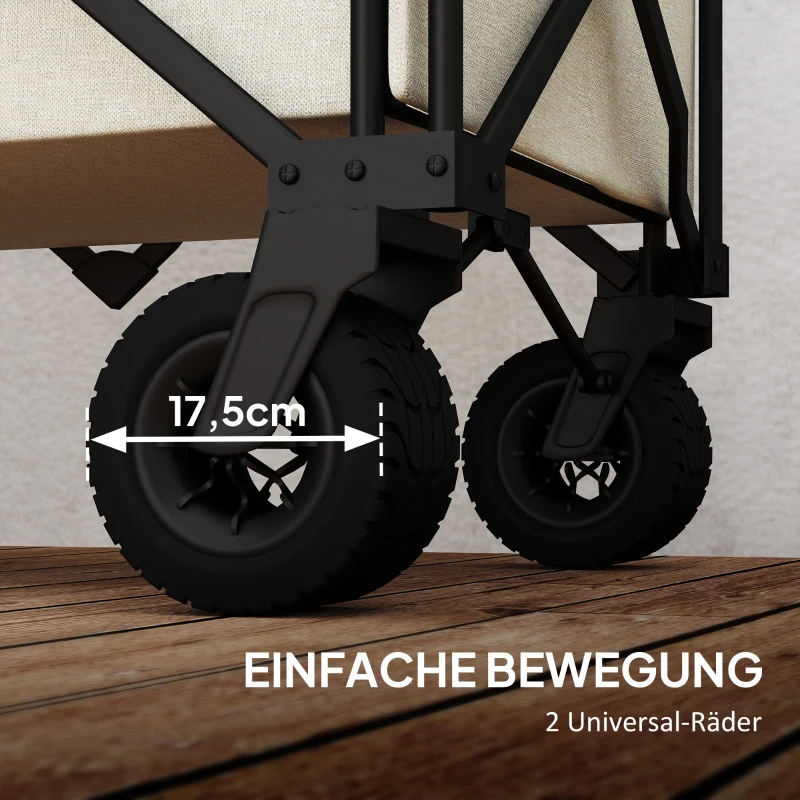 Outsunny Tuinwagen 100 kg Belastbaar, Opvouwbare Transportkar met Uitneembare Doek, 90 x 48 x 92 cm - Beige