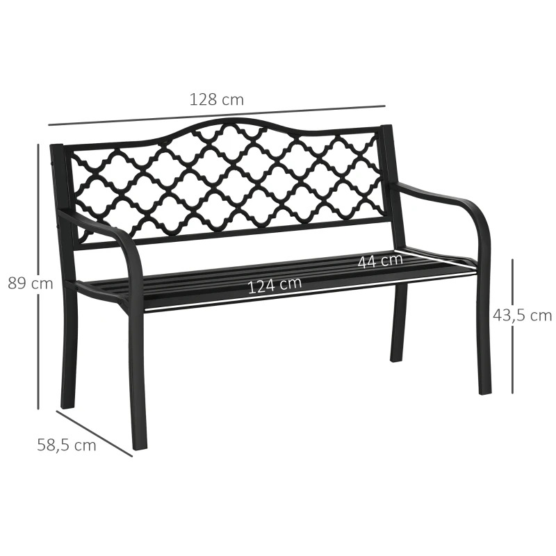 Outsunny tuinbank 2 zits metaal zwart 128 x 58.5 x 89 cm