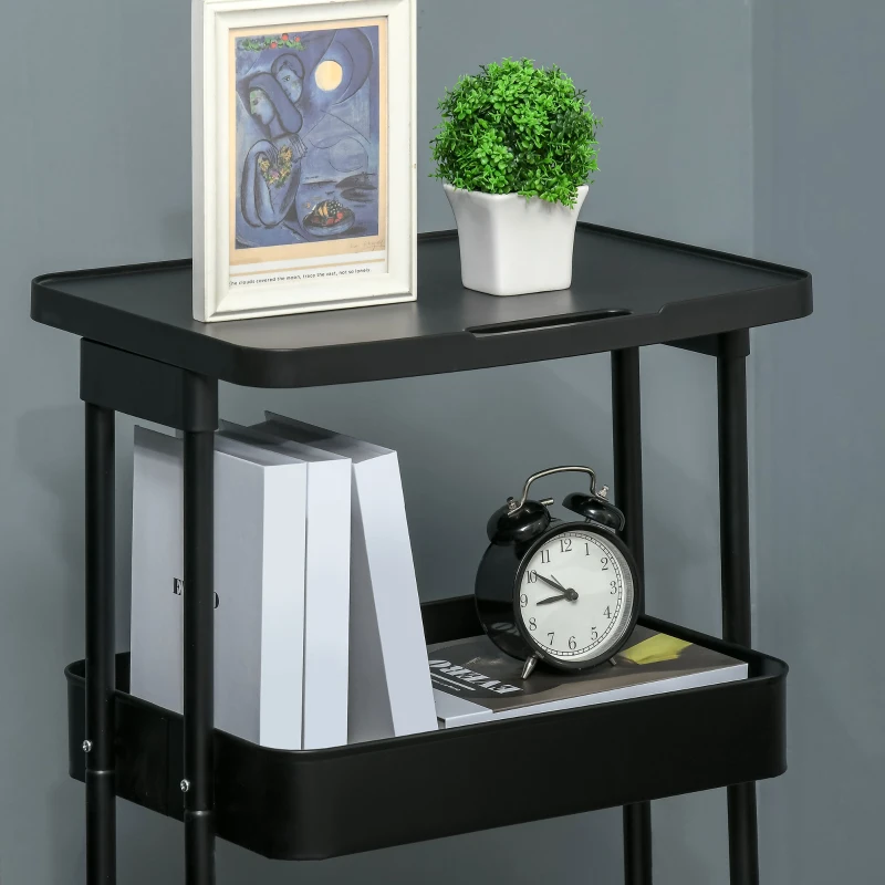 HOMCOM Carrito Auxiliar con Ruedas Carro de Almacenaje de 3 Niveles  para Baño Cocina Dormitorio Oficina 46x34,5x76,5 cm Negro