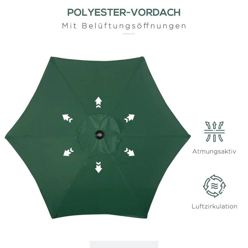 Outsunny Parasol Ø196 cm met kantelfunctie, zeshoekige balkonparasol voor strand balkon tuin, Groen