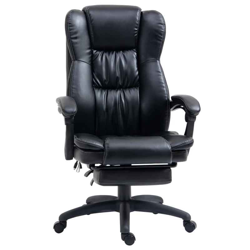 Vinsetto bureaustoel stoel directiestoel draaibare stoel met massagefunctie ligfunctie kunstleer schuim PP kunststof nylon zwart 68,5 x 68,5 x 119-127 cm