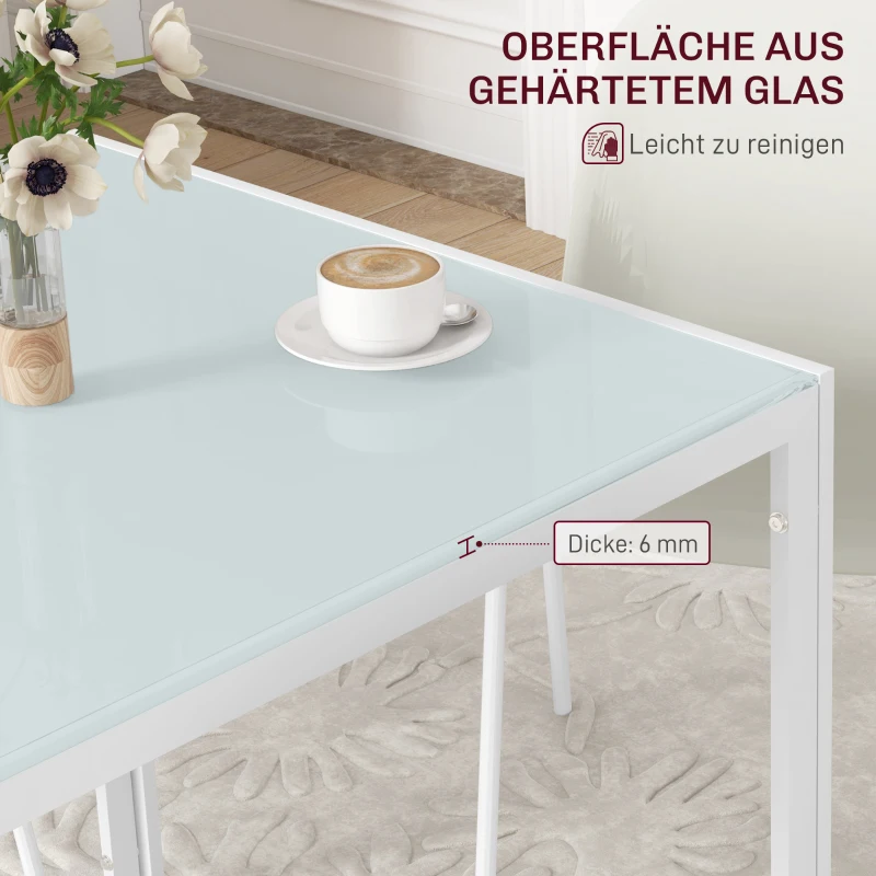 HOMCOM Vierkante eettafel voor 4 personen, tafelblad van gehard glas, voor keuken en eetkamer, 75 x 75 x 75 cm, wit