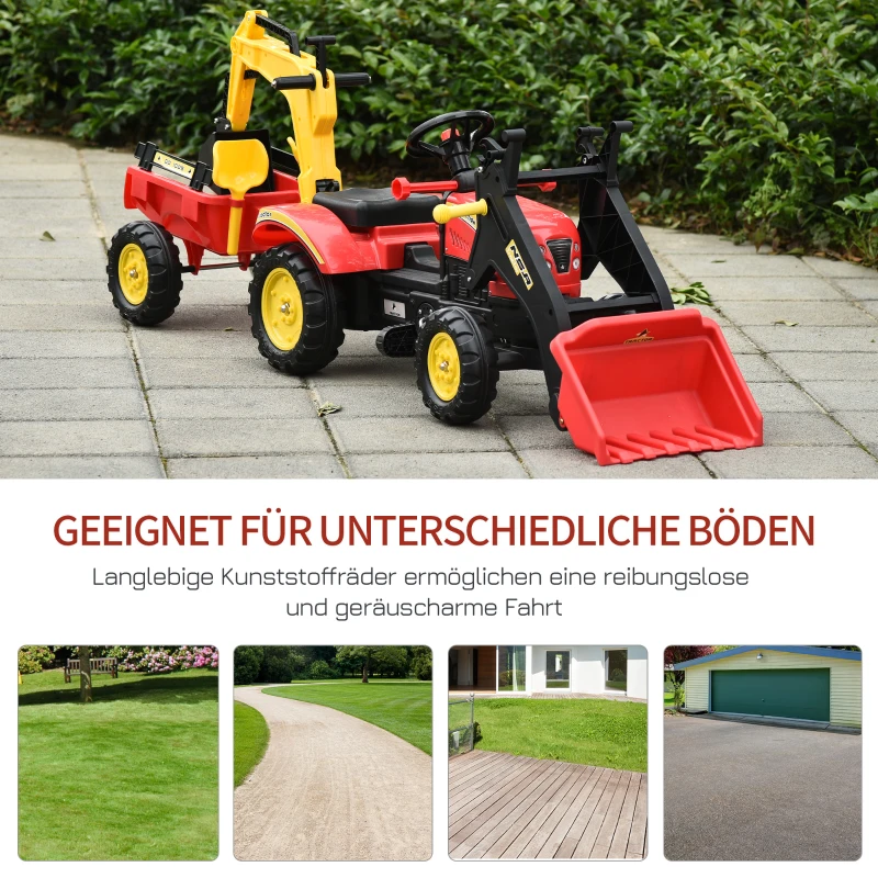 HOMCOM trapauto graafmachine trapgraafmachine met voorlader voor 3-6 jaar kinderen rood