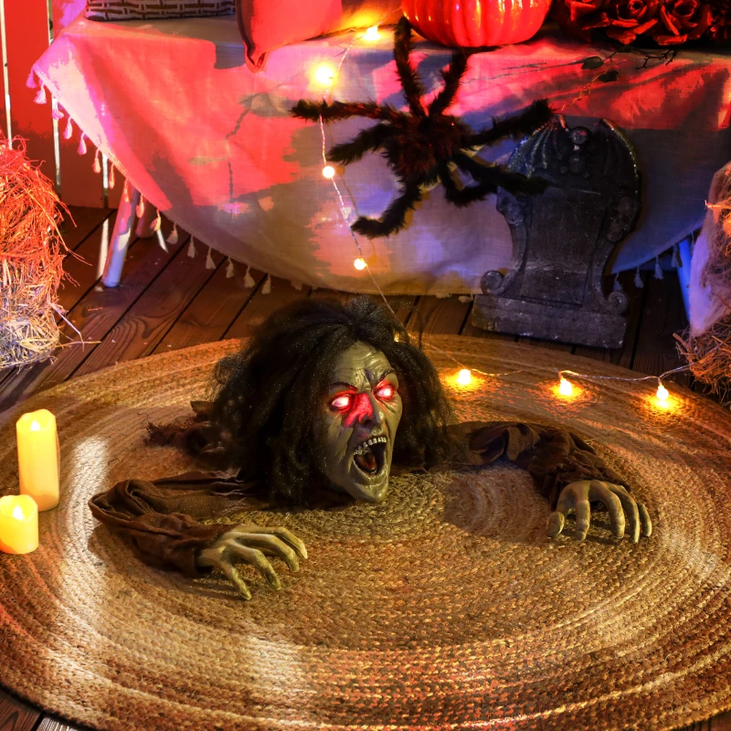 Outsunny Kruipende Zombie Decoratie voor Halloween, Geluid, Licht, Batterijvoeding