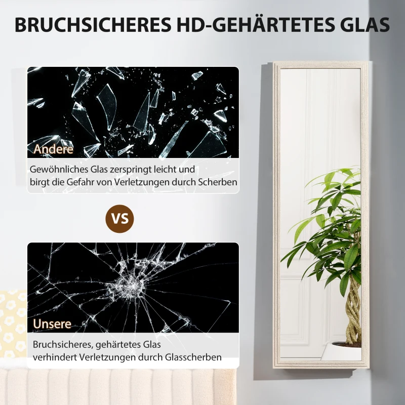 HOMCOM 160 x 50 cm volledige-lengte spiegel, veelzijdig inzetbaar, rechthoekig ontwerp met frame, Wit