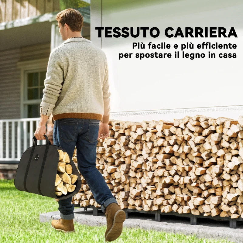 Outsunny Legnaia da 0.8m³ Regolabile con Telo Impermeabile e Catene in Acciaio, 235x31x116 cm, Nero
