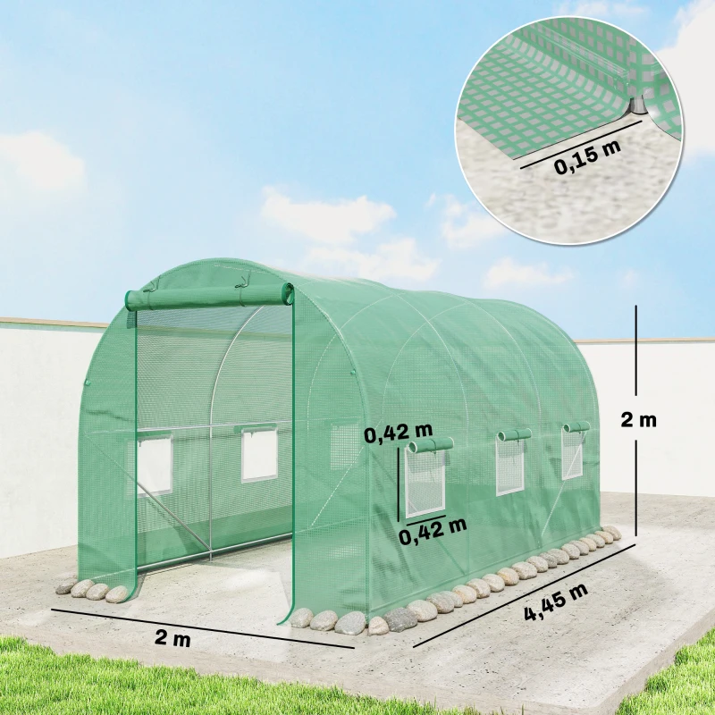 Outsunny Ruime Kas voor Elk Seizoen - Groen 445 x 190 x 200 cm