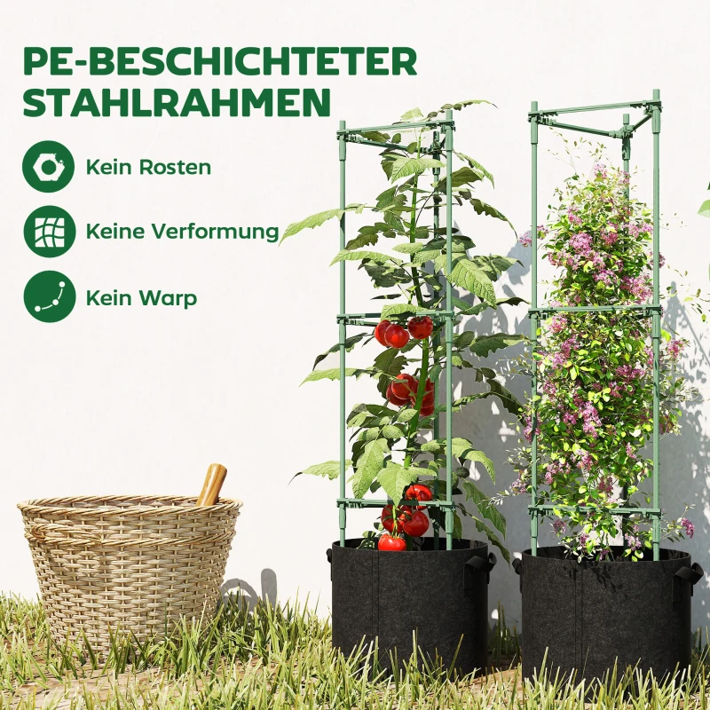Outsunny Hoogbed met rankrek 83,7 liter zakken 3-delige set driehoekige plantenbak tomatensteun 35 x 35 x 120 cm