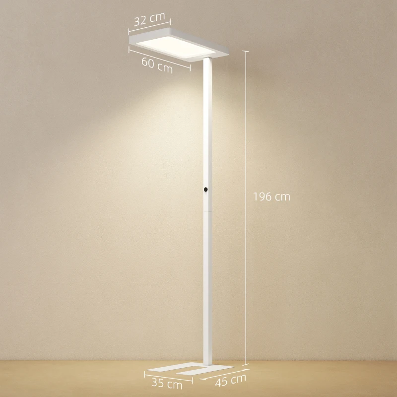 HOMCOM LED-vloerlamp, oogvriendelijk licht, vloerlamp met afstandsbediening, verstelbare helderheid, kunststof, metaal, wit(m-3)