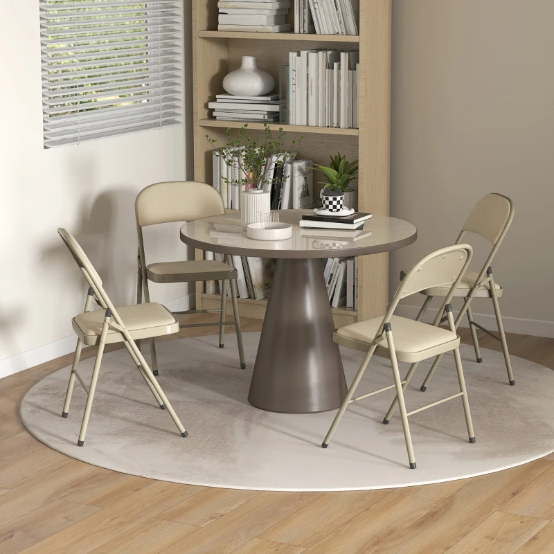 HOMCOM Lot de 4 chaises pliantes et portables intérieur avec assises et dossiers rembourrés en velours, cadre en acier, beige