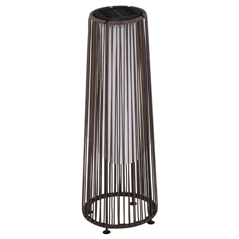 Outsunny Linterna de Jardín de Ratán Sintético Farola Solar Exterior con Luces LED Encendido y Apagado Automático Impermeable para Terraza Balcón Patio Ø21,5x61 cm, Marrón