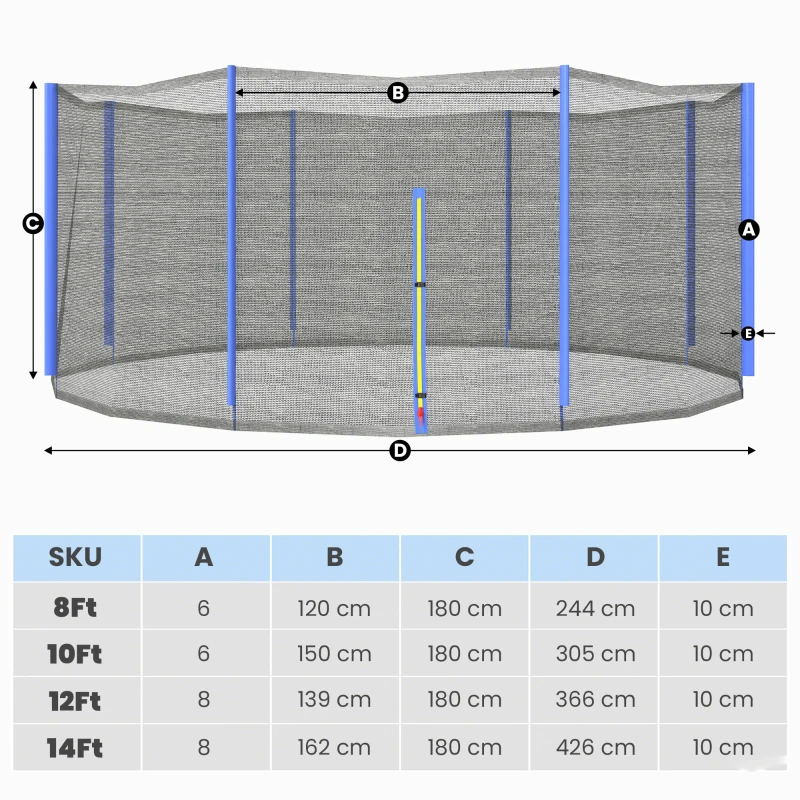 SPORTNOW Rete di Protezione per Trampolini a 8 Pali con Ingresso con Cerniera, in PE, Ø366x180 cm, Nero e Blu