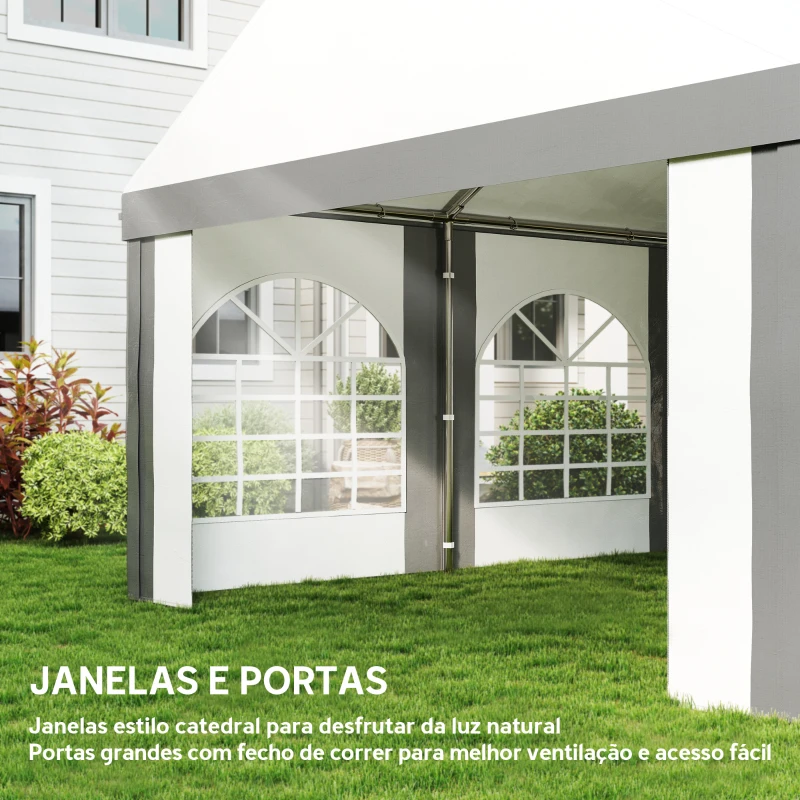 Outsunny Tenda para Festa 4x8 m Tenda de Jardim com Paredes Removíveis Portas e Janelas Anti-UV para Casamento e Eventos Cinzento