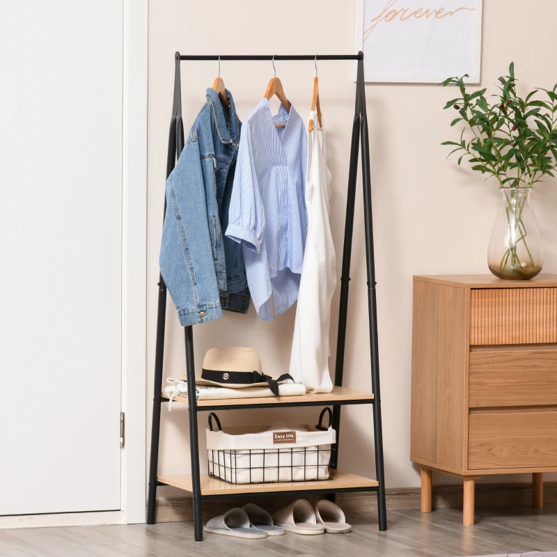 HOMCOM Portant à vêtements penderie style contemporain triangulaire dim. 64L x 43l x 149H cm 2 étagères MDF bois clair acier noir