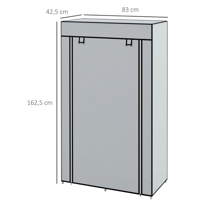 HOMCOM Kledingkast Stoffen Kast 1 Kledingstang, 2 Laden, 83 x 42,5 x 162,5 cm, Grijs