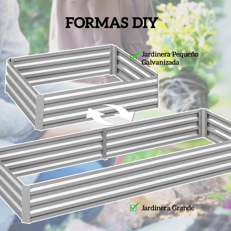 Outsunny Jardinera Exterior Grande Rectangular de Acero Galvanizado para Terraza con Base Abierta 241x90,5x30 cm Plateado