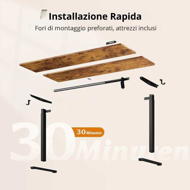 Scrivania elettrica regolabile in altezza, motore silenzioso con 3 posizioni di memoria, 140×70 cm, 72–118 cm, 140x70x72-118 cm, Marrone
