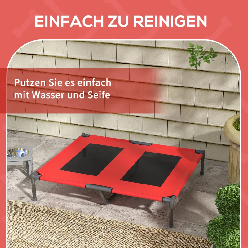 PawHut Hondenbed, Hondenligbed, Robuust, Verhoogd & Weerbestendig, tot 50 kg, 92x76x18cm, Rood