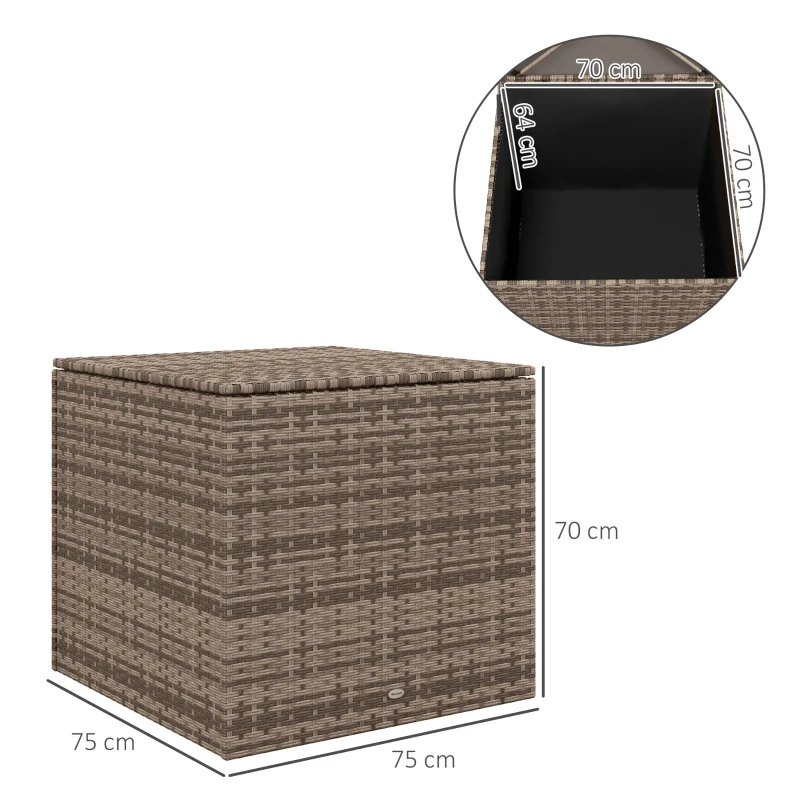 Outsunny Baule da Esterno in Rattan PE e Acciaio con Fodera Interna, 75x75x70 cm, Nero e color Sabbia