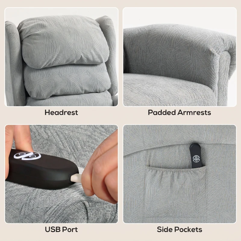 HOMCOM Velvet-Feel Electric Riser Recliner Chair - Grey