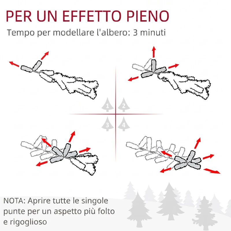 HOMCOM Mini Albero di Natale 60 cm con Luci LED, 141 Rami, Pigne, Bacche Rosse, Base in Cemento, Verde