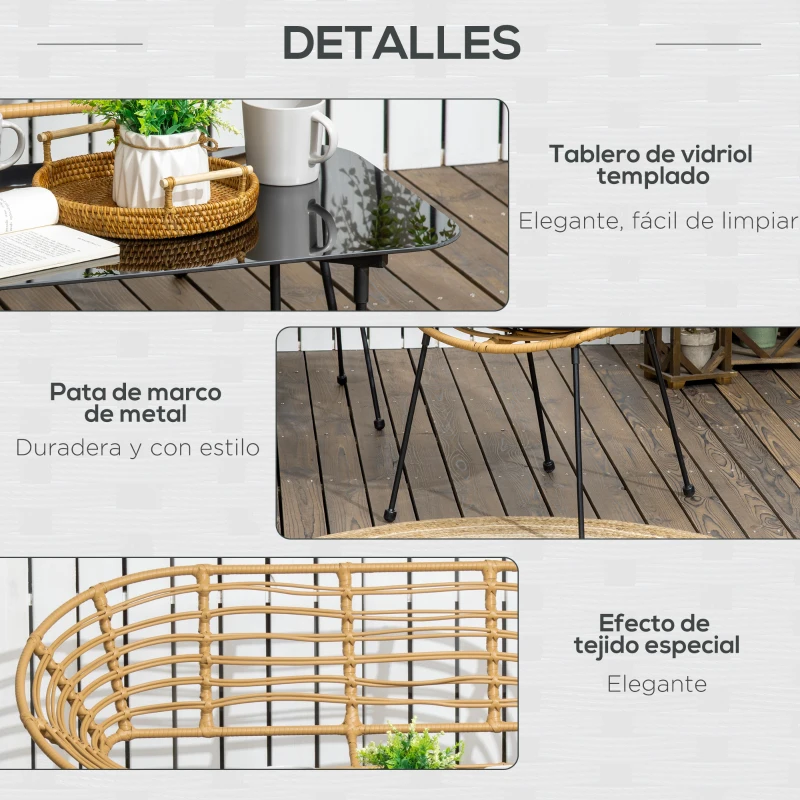 Outsunny Conjunto de Muebles de Jardín 4 Piezas con Sofá Sillones y Mesa de Centro Resina Trenzada PE y Cojines