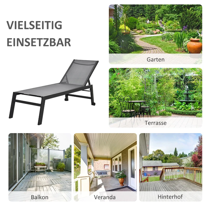 Outsunny Ligstoel tuinstoel relaxstoel 5-traps rugleuning tuinmeubel aluminium grijs