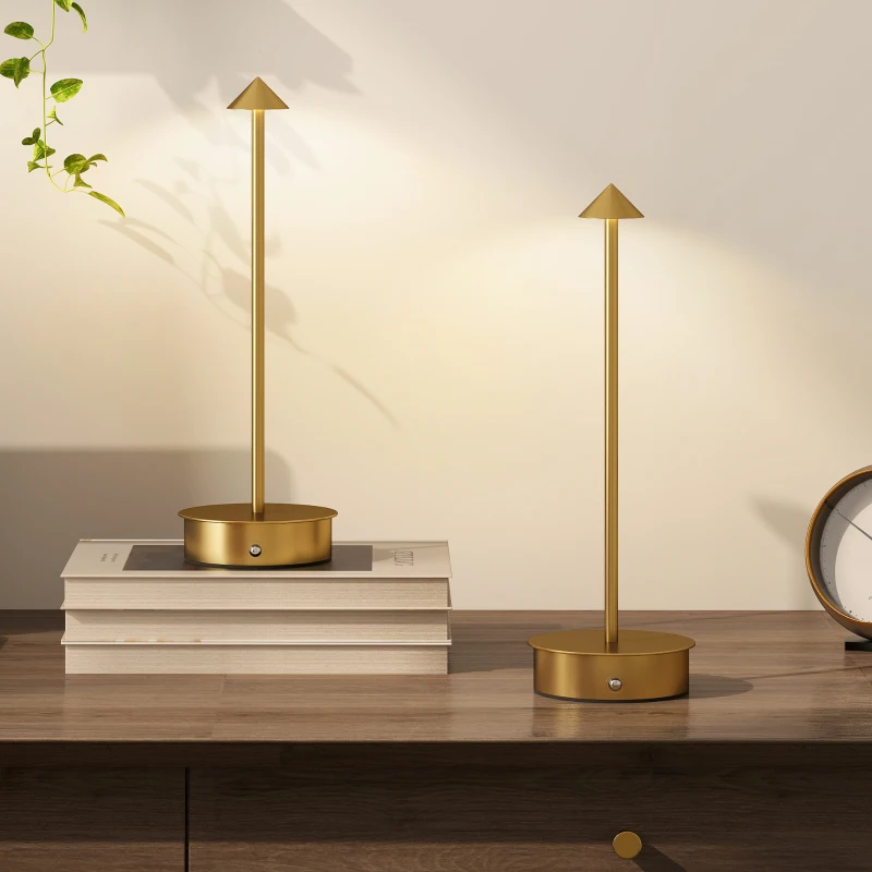 HOMCOM Juego de 2 Lámparas de Mesa LED Recargables con USB y Control Táctil y Luz Regulable Ø10x30 cm Dorado