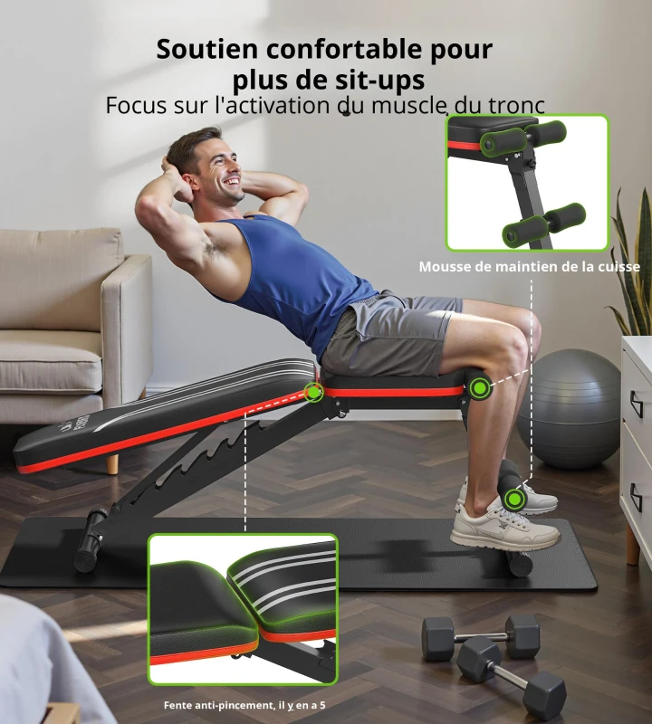 Banc de musculation multifonctionnel, pliable & peu encombrant, cadre en acier robuste, 110x40,6x40,6 cm, noir