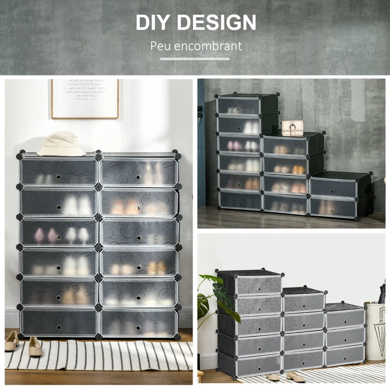 HOMCOM Armoire meuble à chaussures modulable 94L x 37l x 108H cm 12 cubes rectangulaires capacité 24 paires de chaussures