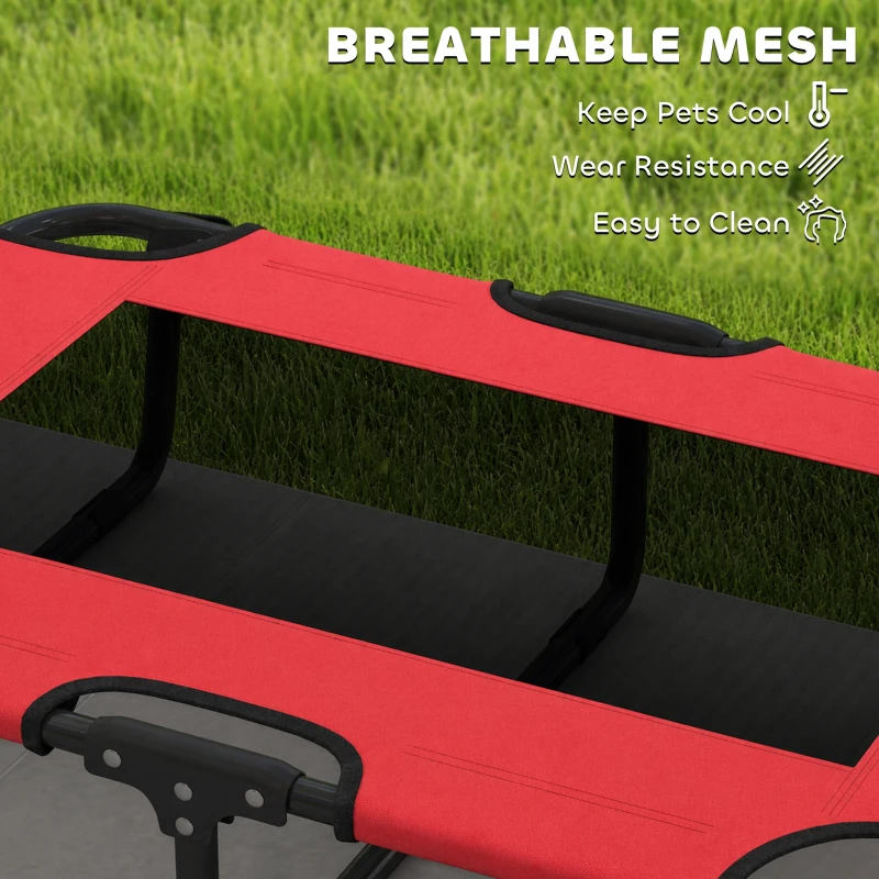 PawHut Portable Raised Dog Bed, Elevated Pet Cot with Breathable Mesh for Indoor Outdoor, for Small Medium Dogs, Red