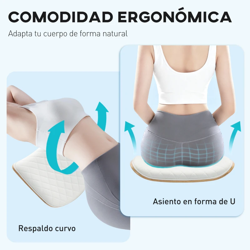 HOMCOM Silla de Escritorio sin Brazos Giratoria con Respaldo Curvado Asiento Forma U Altura Ajustable Basculante Blanco