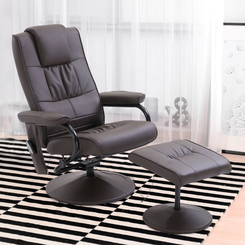 HOMCOM Massagestoel Relaxstoel, incl. voetenkruk, 10 vibratiepunten, 1 afstandsbediening; 77 cm x 84 cm x 95 cm, Bruin