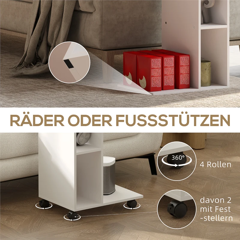 HOMCOM Bijzettafel, C-vormige Serveerwagen, 4 Wielen, 3 Vakken, 40 x 30 x 69 cm, Wit