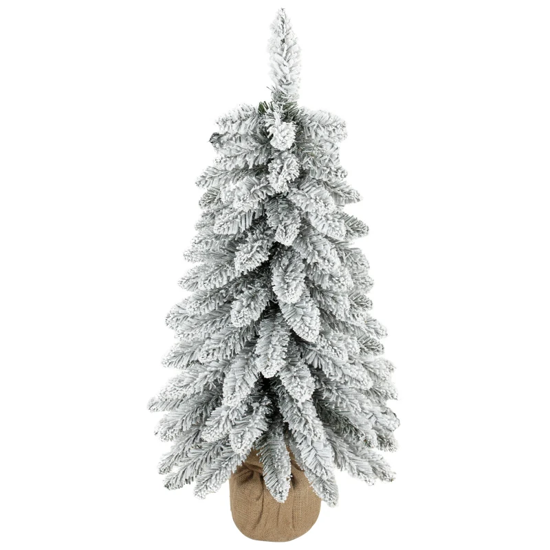 HOMCOM Kunstkerstboom 90 cm, slanke pencil-boom met 107 takpunten en jute voet, wit