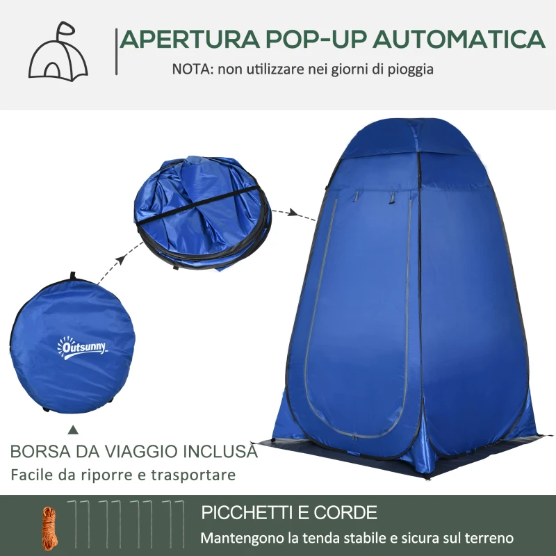 Outsunny Tenda Doccia da Campeggio e Spiaggia con Porta a Cerniera e Borsa di Trasporto, 126x124x189 cm, Blu Scuro