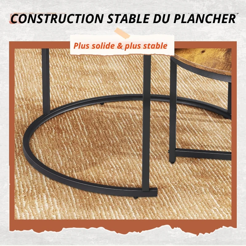 Table basse lot de 2, design 2‑en‑1 flexible, design moderne, 80x80x48,2 cm, marron
