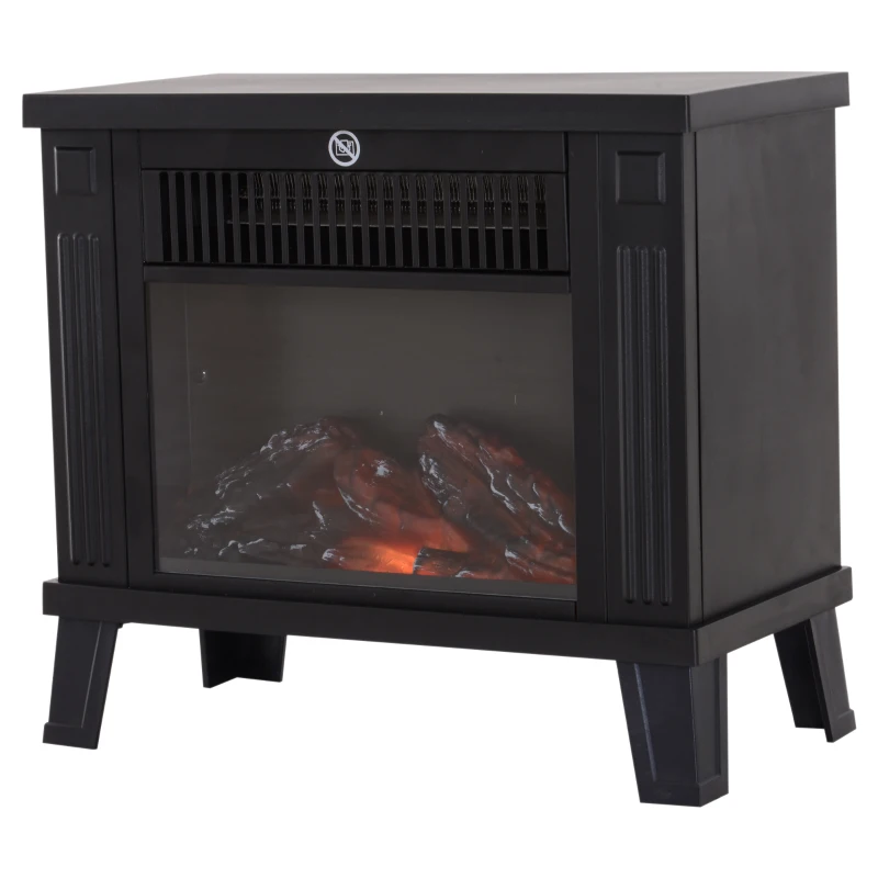 HOMCOM Camino Elettrico da Terra Moderno 600W/1200W con Effetto Fiamma, Caminetto Elettrico con Protezione da Surriscaldamento e Antiribaltamento, 34x17x31 cm, Nero